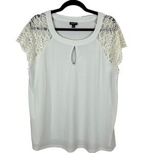 Torrid Studio Knit Short Lace Sleeve Top 1X White